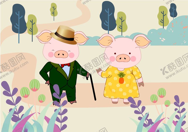 编号：44974810310840057890【酷图网】源文件下载-可爱猪夫妇