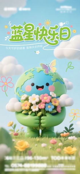 世界地球日3D卡通海报