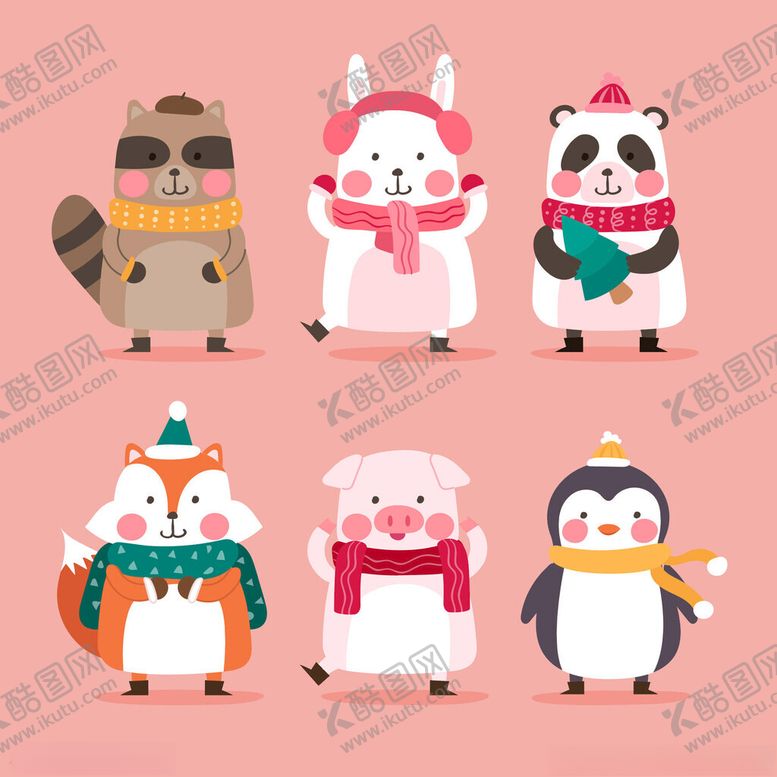 编号：54567401050137087438【酷图网】源文件下载-可爱冬日动物卡通形象