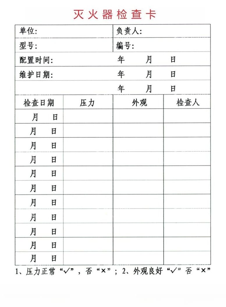 编号：33770012211244032977【酷图网】源文件下载-灭火器检查卡