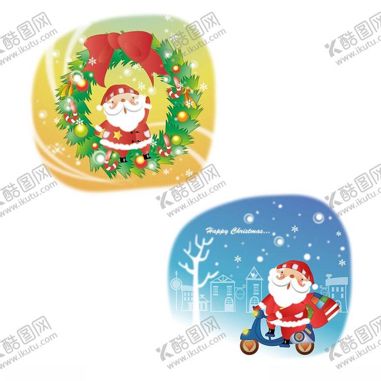 编号：21199012210915404455【酷图网】源文件下载-唯美圣诞花环圣诞老人插画