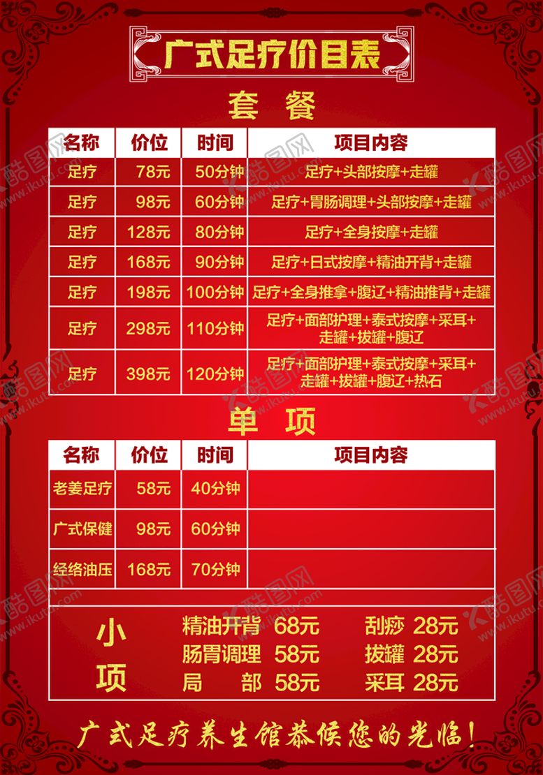 编号：01587209130006430159【酷图网】源文件下载-足疗价目表按摩店喜庆