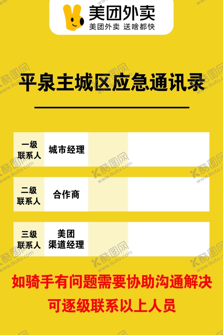 编号：69727402090201411934【酷图网】源文件下载-美团应急通讯录