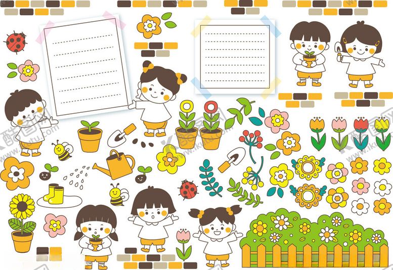 编号：81361610312053578605【酷图网】源文件下载-儿童花园主题手账装饰元素