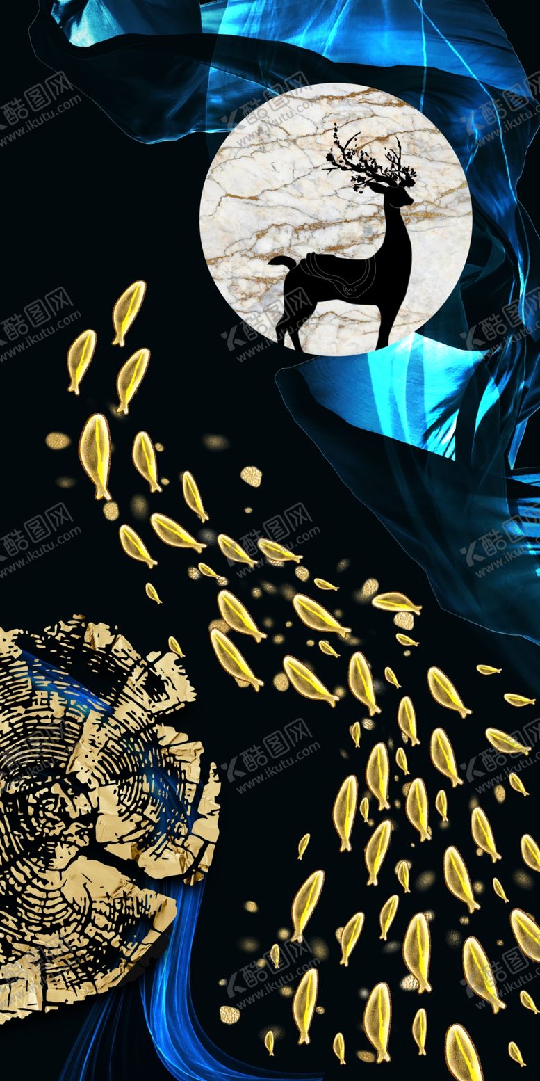 编号：90932710141526284770【酷图网】源文件下载-简约轻奢鱼群装饰画