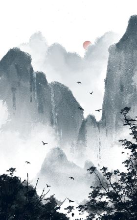 水墨山水背景中国风风景画