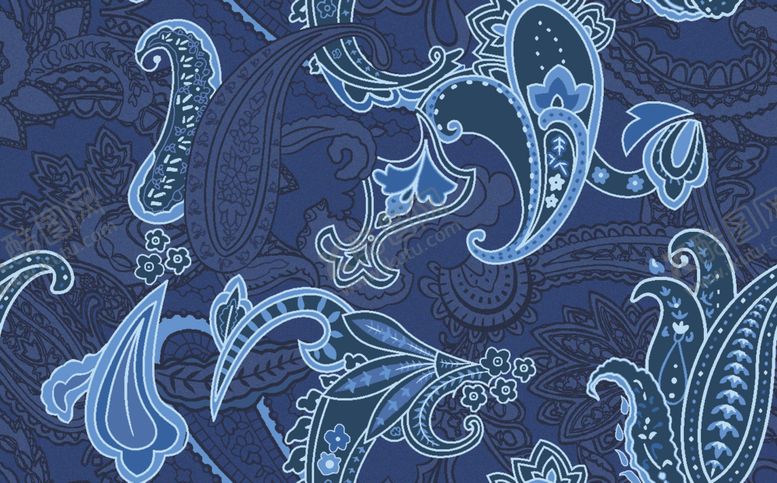 编号：23150604010320516316【酷图网】源文件下载-蓝色佩斯利花纹图案