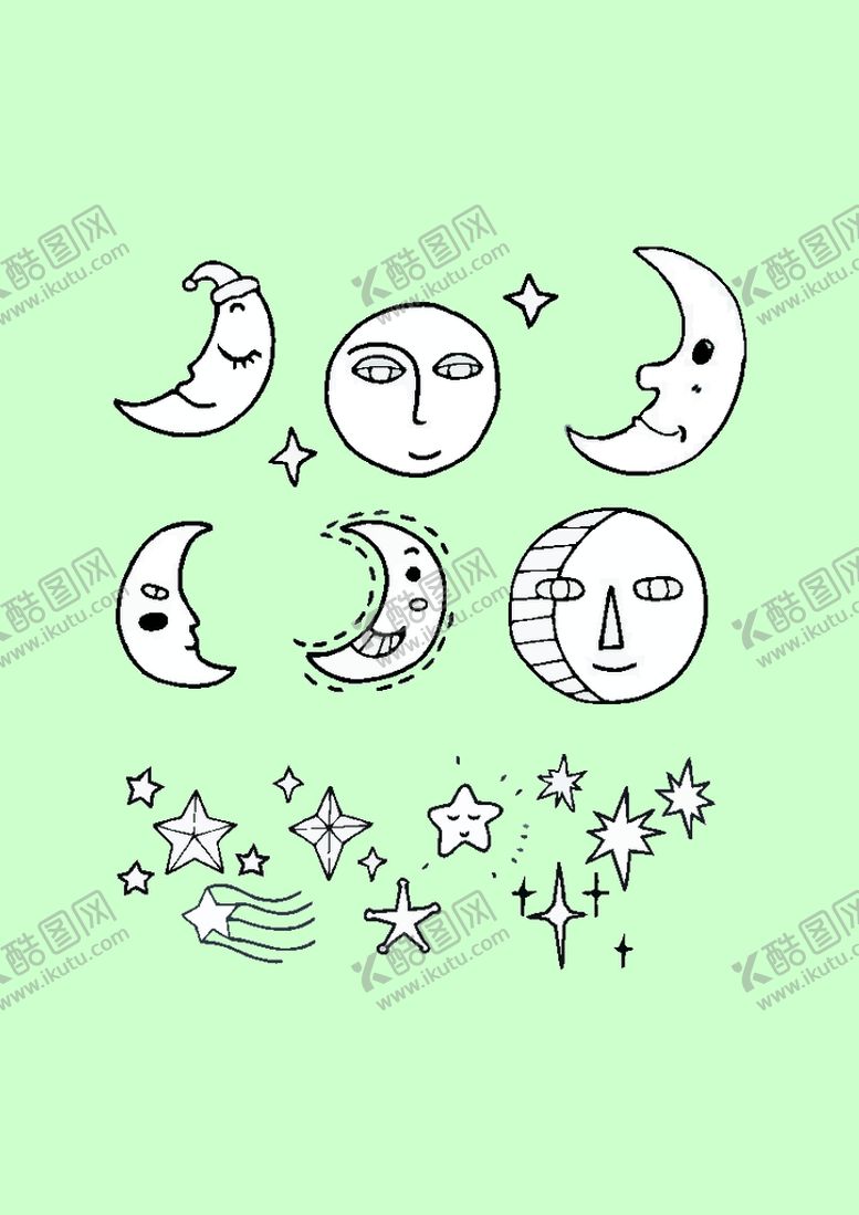 编号：55463002030333071090【酷图网】源文件下载-简笔画月亮星星
