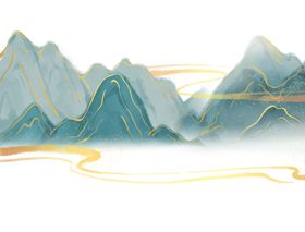 中式山水金线水墨江山