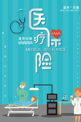 蓝色卡通医疗保险海报