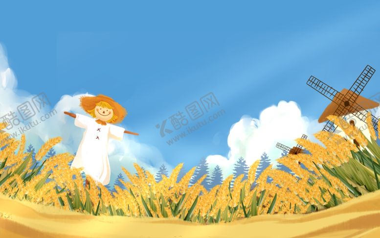 编号：42105102210232032686【酷图网】源文件下载-秋天稻草人插画