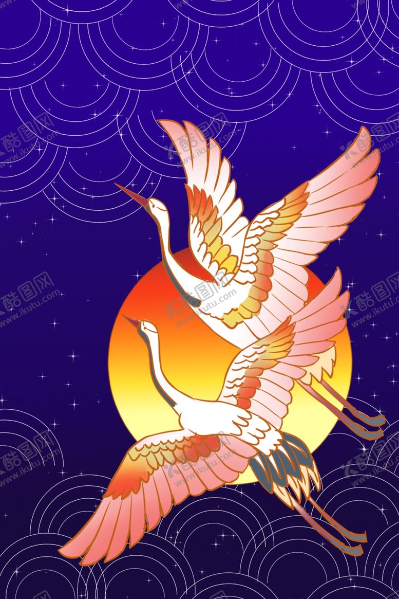 编号：81696311010738294149【酷图网】源文件下载-国潮插画仙鹤