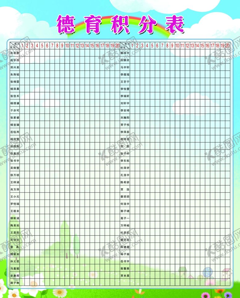 编号：83941102220530547043【酷图网】源文件下载-德育积分表