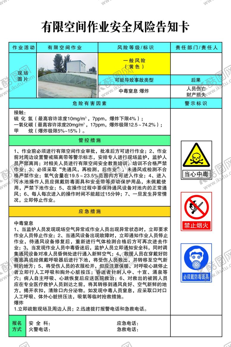 编号：30397310090314301101【酷图网】源文件下载-有限空间作业安全风险告知卡