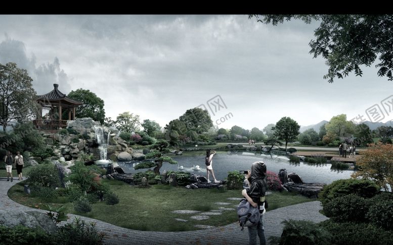 编号：55456610311726587329【酷图网】源文件下载-公园国风景观园林效果