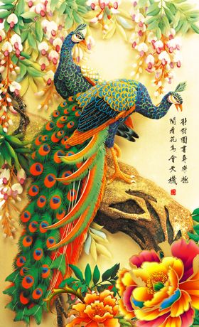 花鸟画鸽子竹林玄关图