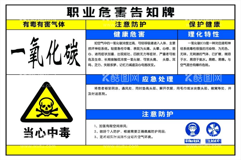 编号：69332211271341017966【酷图网】源文件下载-职业病危害告知牌一氧化碳