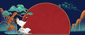 中国风国潮背景板绘画水墨山水创意
