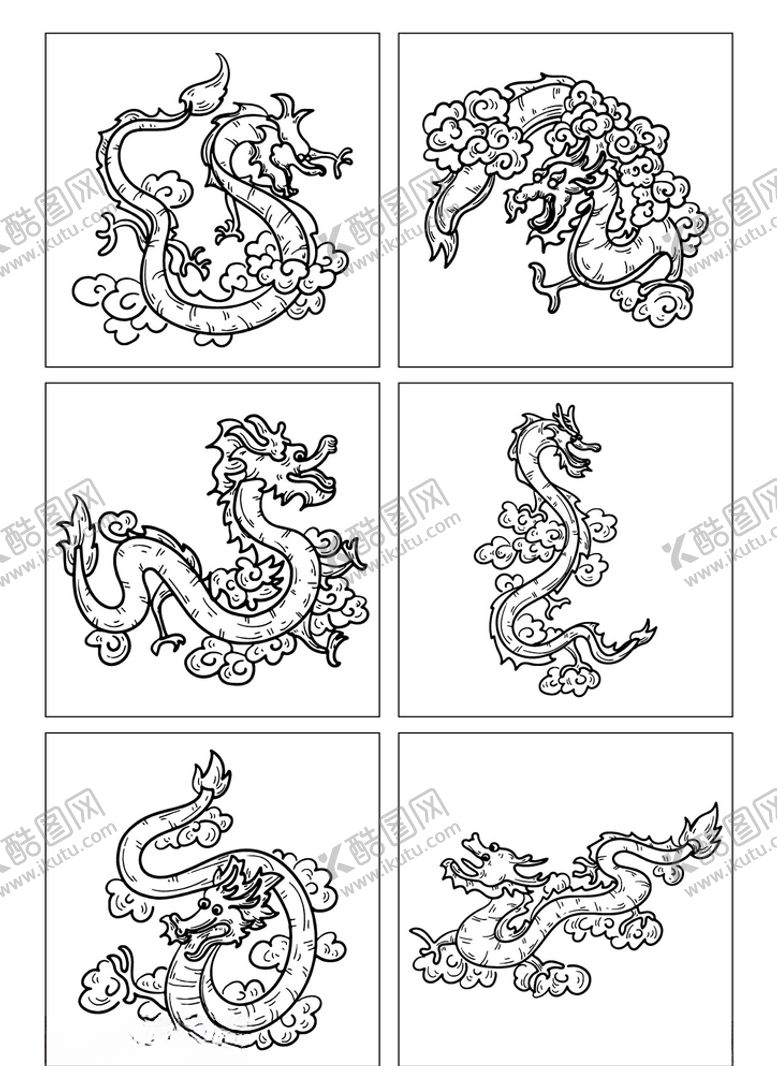 编号：64844607012101161907【酷图网】源文件下载-线描中国龙装饰