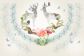 北欧麋鹿水彩