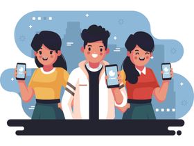 扁平化人物手持手机插画设计