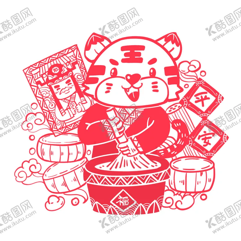编号：68905310220352133033【酷图网】源文件下载-剪纸虎