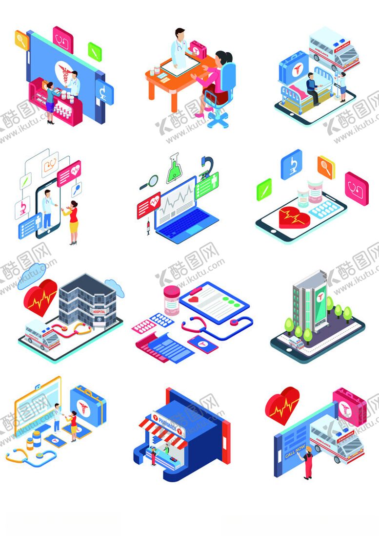 编号：73708011151758443466【酷图网】源文件下载-矢量卡通医院医疗插画素材