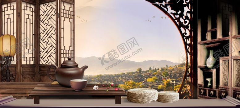 编号：61327105142356408642【酷图网】源文件下载-茶具复古国风活动海报背景
