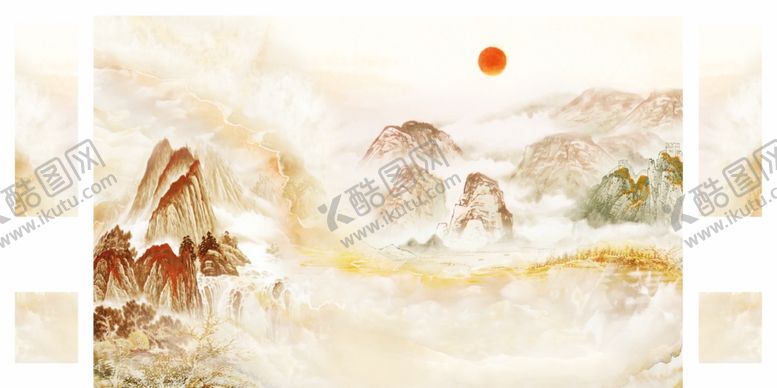 编号：98484510220814413186【酷图网】源文件下载-山水画太阳背景墙