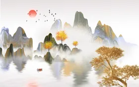 山水画风景中堂玄关