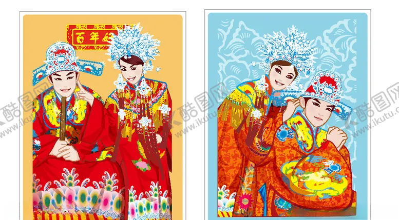 编号：74350205011922293076【酷图网】源文件下载-古典喜庆矢量情侣婚纱照