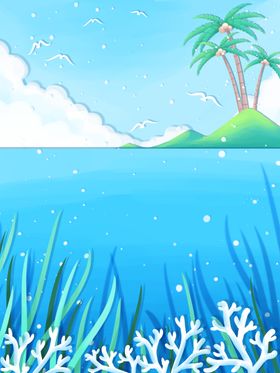 卡通海洋陆地天空背景