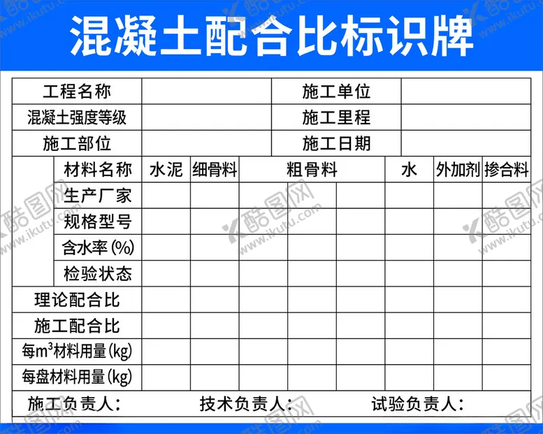 编号：34576801220937014724【酷图网】源文件下载-混凝土配合比标识牌