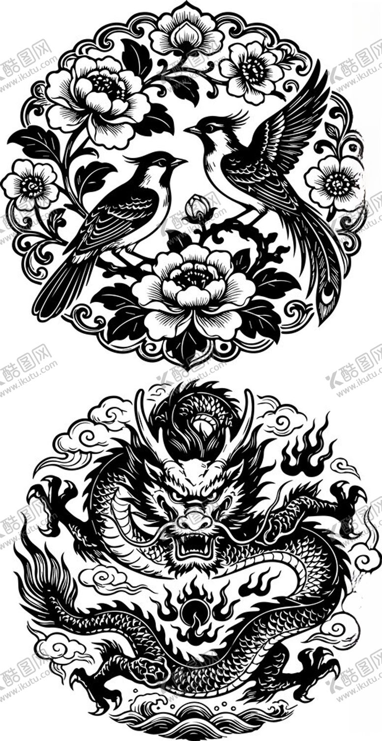 编号：90969404241915555885【酷图网】源文件下载-传统龙凤图案纹饰