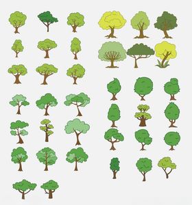 多样卡通树木插画集合