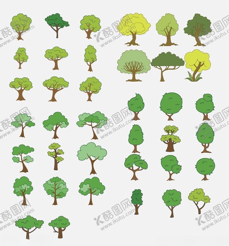 编号：66606804021415538119【酷图网】源文件下载-多样可爱卡通树木集合
