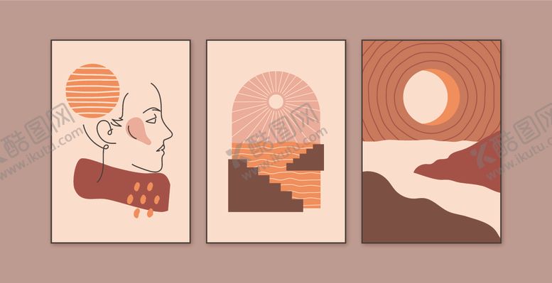 编号：10298010030250313462【酷图网】源文件下载-简约风景插画三幅