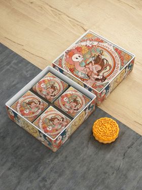 月饼包装样机喜庆红色盒八十五