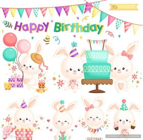 生日派对可爱兔子装饰元素