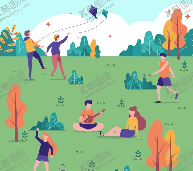 编号：63638307031910157970【酷图网】源文件下载-创意郊外活动的人物设计矢量图