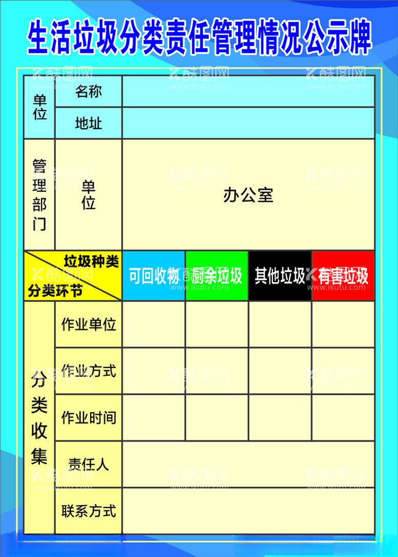 编号：97213811241542021963【酷图网】源文件下载-生活垃圾分类责任管理情况公示牌