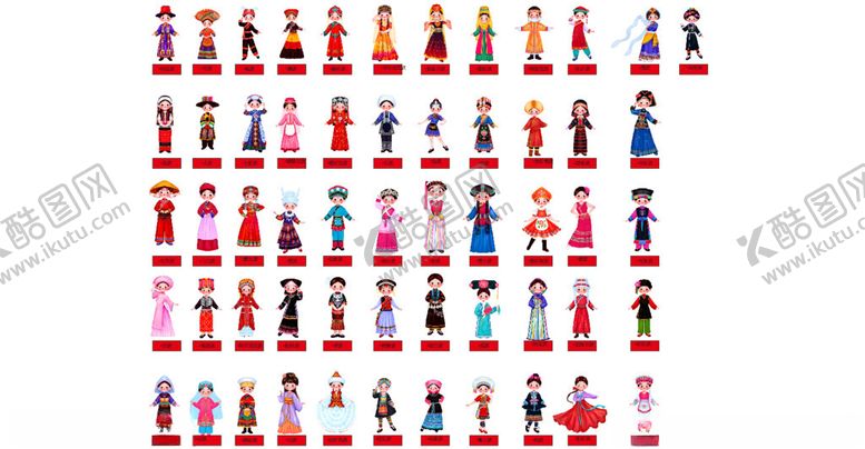 编号：37305010282359276497【酷图网】源文件下载-56个民族卡通插画
