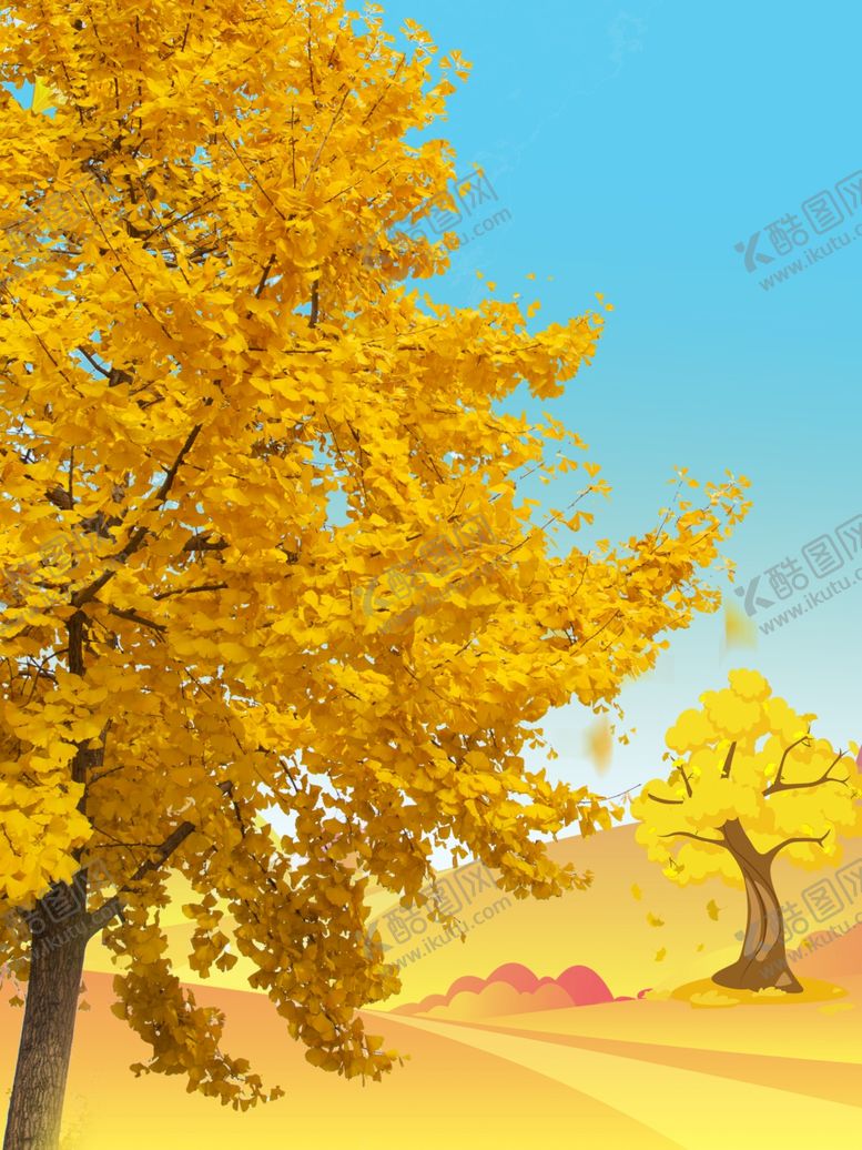 编号：91078311301630455152【酷图网】源文件下载-金秋金黄银杏树背景图