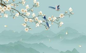 水墨画花鸟画背景墙