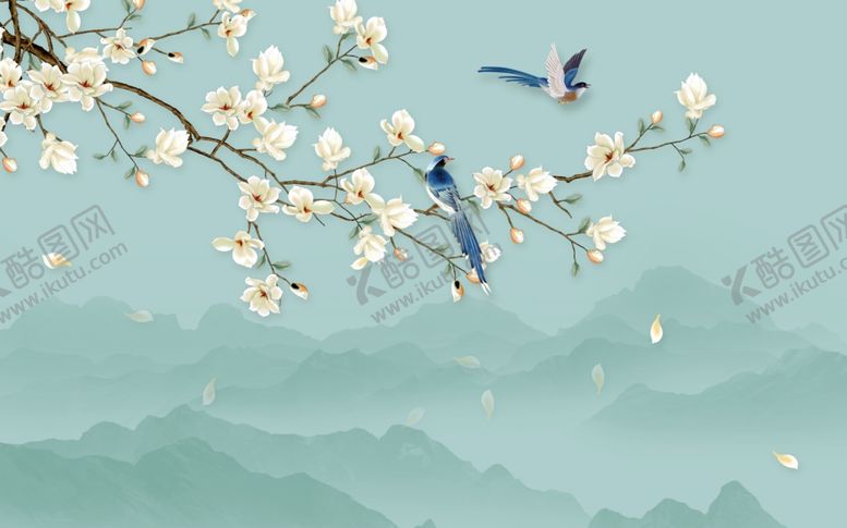 编号：29139706271920464322【酷图网】源文件下载-水墨画花鸟画背景墙