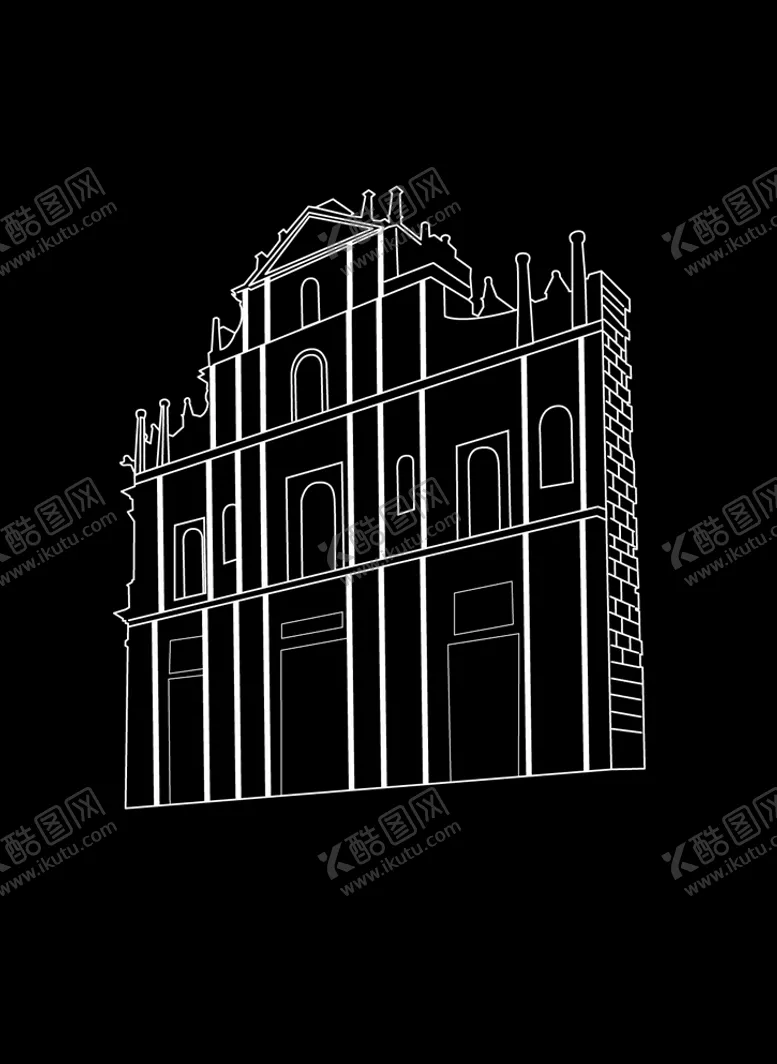 编号：56676506291259565445【酷图网】源文件下载-澳门大三巴建筑线稿
