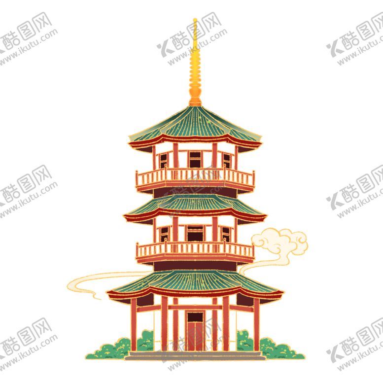 编号：38365005181831049132【酷图网】源文件下载-国潮中式建筑祥云寺庙.png