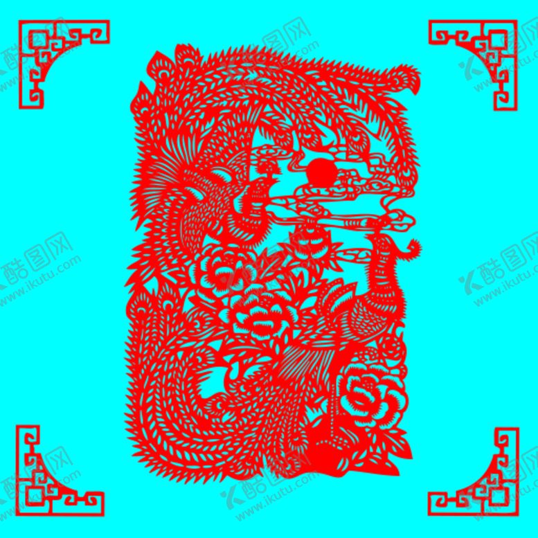 编号：03497609270824344178【酷图网】源文件下载-二凤朝阳剪纸