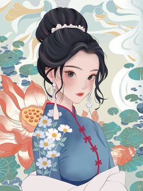 古风少女赏荷图