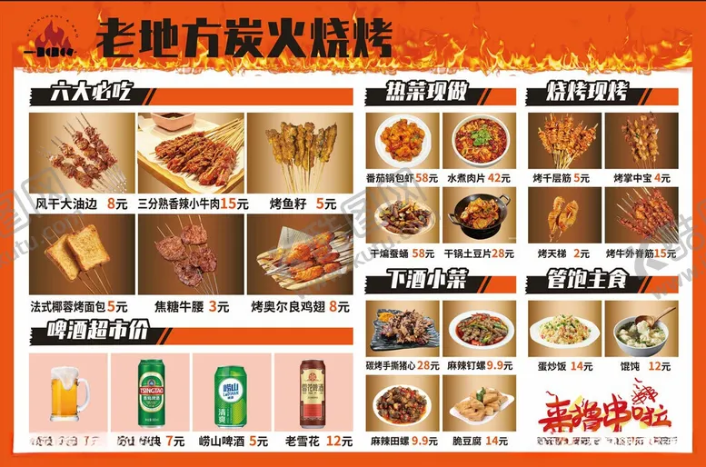 编号：18793506090918059345【酷图网】源文件下载-老地方炭火烤肉菜单展示